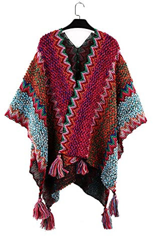 HGJH Schal,Winterschals Tibetischer Dunkelroter Schal Schleife Dreiecksschal Warmer Schal Dicke Decke Ethnischer Strick-Retro-Schal Großer Winterschal Trendiger Stola-Schal Für Frauen
