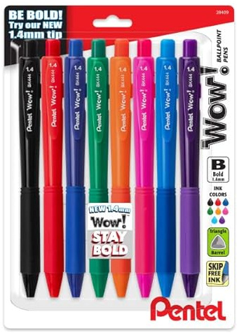 Pentel Wow! Penna a sfera retrattile (1,4 mm) Bold Line, colori assortiti a inchiostro, confezione da 8