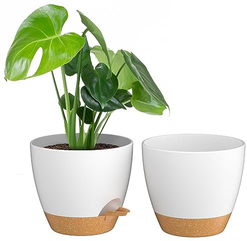 ZMTECH 25 cm Blumentöpfe mit Untersetzer, Kunststoff Übertöpfe mit Selbstbewässerung, Pflanzkübel mit Wasserstand für Innen/Außen (2er-Set, Weiß)