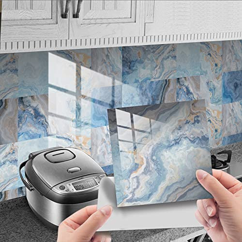 HORIWE Lot de 20 autocollants pour carrelage mural marbré - 10 x 10 cm - En PVC - Papier peint autocollant - Autocollants muraux imperméables - Pour cuisine, armoire, meubles, table