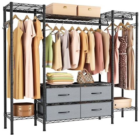 Golpart Heavy Duty Garment Rack Clothes Rack,Large Metal Closet Organizer System Storage Wardrobe,Freestanding Clothing Rack with 8 Adjustable Wire Shelves&3 Hang Rods,MaxLoad 900lbs