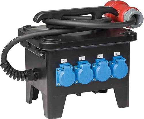 as - Schwabe Répartiteur de courant de chantier - Fiche CEE 400 V/16 A/5 broches - Distributeur de courant mobile - Adaptateur courant fort - 4 prises de contact de protection - 2 x CEE 400 V/16 A/5
