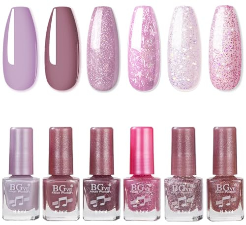 Glitter Nail Polish Set - 6PC Purple - Quick Dry & Long Lasting - Oil-Based Formula for DIY Nail Art