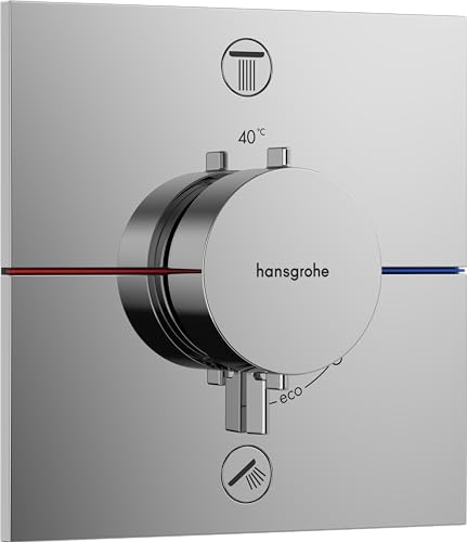 hansgrohe ShowerSelect Comfort E - Thermostat Unterputz mit Sicherungskombination, Armatur mit Sicherheitssperre (SafetyStop) bei 40° C, eckiges Thermostat, Mischbatterie für 2 Verbraucher, Chrom