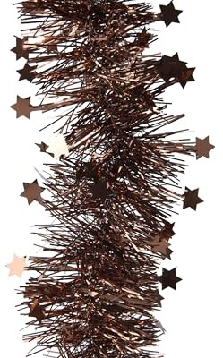 Decoris Weihnachtsgirlande 2,7m x 9cm mit Sternen - Lametta Girlande - Sternengirlande Lametta guirl. PVC d9l270 cm esprss kerst - Espressobraun