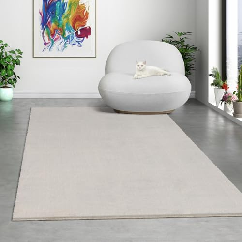 Mia's Teppiche Comfort Tapis Moderne Moelleux à Poils Courts, Dessous antidérapant, Lavable à 30 degrés, Super Doux, Aspect Fourrure, Beige, 200 x 280 cm