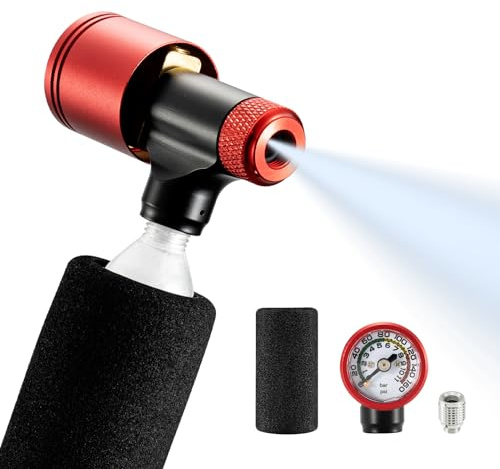 ROCKBROS Inflador de CO2 con Funda Aislada con Manómetro Compatible con Válvula Presta y Schrader Bomba Bicicleta para Neumáticos