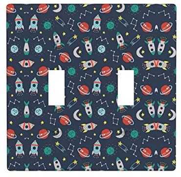 Rocket Clipart Space Ship Print Stunning Dual Action Switch Decorative Wall Plate â€“ Full Frontal Printed Design for Residential and Commercial Spaces