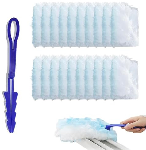 PIMXL Plumero Atrapapolvo ADKOT, 20 Paños de Fibra de Repuesto y 1 Mango Azul, Plumero Atrapapolvo, Plumero Esponjoso, Plumero Limpieza, Adecuado para Muebles, Coches, Mantas