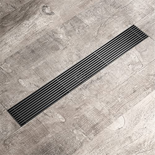 Generisch 68 x 600 mm Linien-Bodenablauf, Badezimmer-Duschablauf aus Edelstahl, Abwassersieb mit Abnehmbarer Abdeckung und T-Ventil, Pistolenfarbe