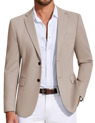 COOFANDY Mens Casual Blazer Knit Sport Coat Lightweight Two Button Suit Jacket Champagne, L
