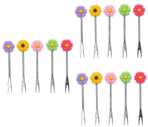 OUNONA 15pcs Daisy Forks for Boys and Girls Fruit Forks Dessert Cake Picks Wedding Party Tableware Random Color