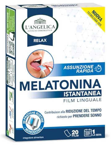 L'Angelica, Melatonina Istantanea, 1 Confezione da 20 Film | Integratore per Prendere Sonno Più Velocemente,Film Linguale, Assunzione Rapida, Melatonina Istantanea