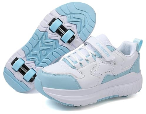 CFGYHN Schuhe mit Rollen für Jungen Mädchen Kinder Rollschuhe Schuhe mit 4 Rollen Versenkbarer, 2-in-1 Jugend Outdoor Turnschuhe Roller Schuhe Turnschuhe Skateboardschuhe