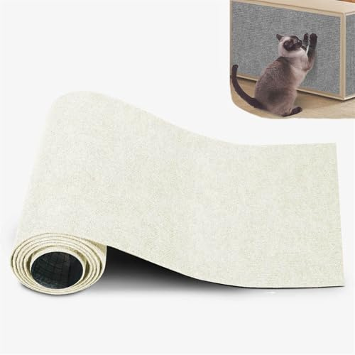 Kratzmatte Katze Wand, Katzen Kratzmatte, Kratzmatte Selbstklebend, Kratzteppich Katze Selbstklebend für Die Wand, Schutzteppich SofamöBel DIY Trimmbare Teppichunterlagen (Weiß,40x100 cm)