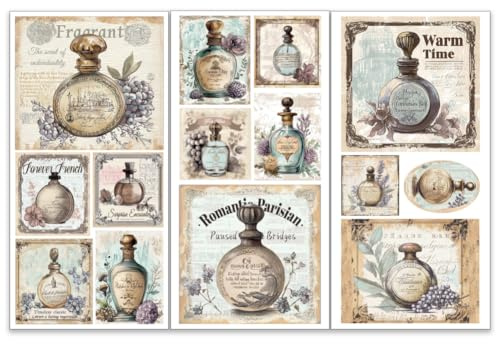OLYCRAFT 3 Stück/Set Parfümetiketten Zum Aufreiben Für Möbel Und Kunsthandwerk 15x30cm Vintage Aufkleber Möbelaufkleber Viktorianische Aufkleber Transferaufkleber Abziehbilder Zum Aufreiben