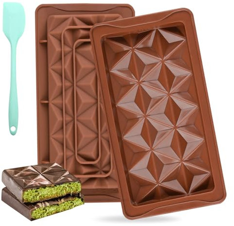 YONEEKSS 2PCS Chocolate Moulds, Silicone Deep Dubai Viral Chocolate Moulds with Spatula for Filling Pistachio Cream Butter, Candy Thick Moulds Reusable DIY Baking Molds