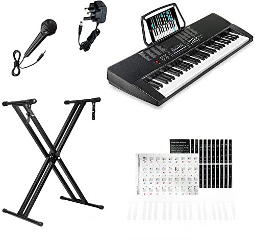 Crystals 61-Key Digital Piano Keyboard with Stand – Portable Electric Keyboard with Adjustable Stand, LCD Display – 61 Keys, 255 Rhythms