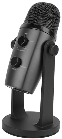 VBESTLIFE Microphone Dynamique USB C pour Enregistrement de Podcast, Micro de Streaming de Jeu sur Ordinateur PC, Sourdine à Une Touche, Prise Casque, Support de Bureau, Micro Vocal pour