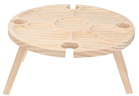 Happyyami Klappbarer Weintisch Für Picknick Und Outdoor Tragbarer Runder Holztisch Klappbar Und Leicht Zu Transportieren Für Weinpartys Und Camping Robustes Design Für Außenbereich