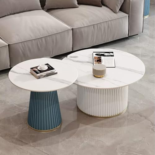 GODFSAHG Modernes Couchtisch-Set mit Marmormuster, 2er-Set, blau-weiße Akzenttische für Wohnzimmer, Schlafzimmer, Balkon, moderner Beistelltisch mit einfachem Design und stilvollem Aussehen