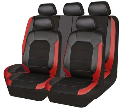 LGZFC Auto Sitzbezügesets für Ford B-MAX C-MAX S-MAX KA Edge Mustang Explorer, Leder AutositzbezüGe 5 Sitzer Schonbezug Autositz Vorder Hinten, Auto Zubehör,E Red