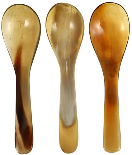Cabilock 3piezas Cuchara De Café De Cuerno Natural Cuchara De Cocina Pequeña Para Postres y Pasteles Artículo Esencial De Cocina Resistente Al Desgaste