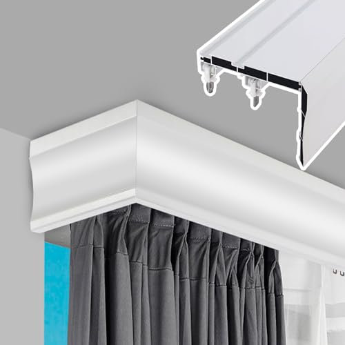 Deckenmontage Fenstervorhang Schabracken mit Doppelspuren und Metallstange benutzerdefinierte Länge Vorhänge Stangensystem weiße Farbe dekorative volant