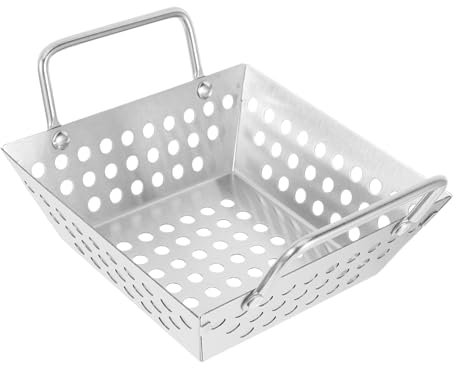 Cesta de acero inoxidable para barbacoa de verduras y carne, accesorio para parrilla al aire libre, accesorio con bandeja para barbacoa, cesta de acero inoxidable plateado para accesorios de parrilla