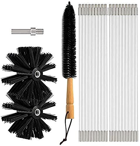 20FT Dry Vent Cleaning Brush Kit, Lint Remover For Dryer Duct - Fireplace Chimney Sweep Cleaning Brush With Long Flexible Rods, With Or Without A Power Drill (2 Brush Head +9 Rods) Chimney Cleaning Ki