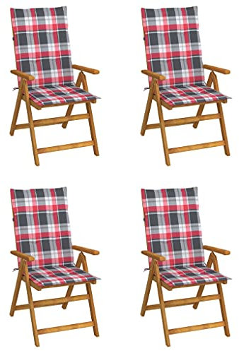 Xichuzi Garten-Liegestühle 4 STK. mit Kissen, Gartenmöbel, Balkonstühle, Balkon, Hochlehner, Balkon Stuhl, Essstühle, Balkonmöbel Klein, Bistrostuhl, Akazie Massivholz