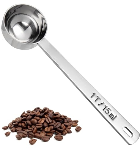 U-Taste Long Handled Coffee Scoop, 18/8 Stainless Steel, 14.4cm, 15ml | Silver, Metal Measuring Spoons for Ground Coffee, Beans, Powder, Espresso, Tall Canisters, Jars, Cans
