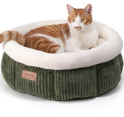 FUKUMARU Lit pour Chat, Panier Rond en Cordon d'Intérieur, Panier Lavable pour Chiot, Lit Doux et Mignon pour Petit Chien, Vert