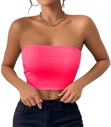 Sukiglam Tubo Top Mujer Camiseta Sin Tirantes Verano Bandeau Slim Fit Sin Mangas Crop Tops con Banda Elástica Doble Capa Blusa Tubo Básico Y2K Shirt Sexy Sin Acolchado Bustier Aesthetic Clothes