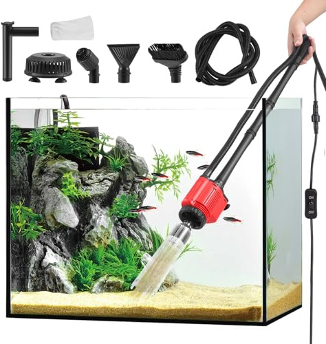 Pulitore Elettrico per Acquario, Aspiraghiaia Elettrico per Acquari 6 in 1, Pulizia Ghiaia e Sabbia, Aspirapolvere Acquario 28W, per Cambio Acqua, Pulizia Sabbia, Rimozione Sporco, Filtraggio