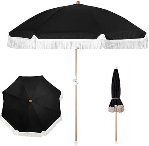 ZYXQQJ Parasol De Patio À Franges, Parasol De Plage À Pompons, Parasol D'extérieur Portable pour Balcon, Terrasse, Vacances, Pelouse, Piscine(1.4m)