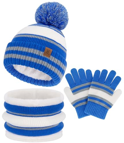 Bequemer Laden Conjunto Gorro Guantes Bufanda Infinita para Niños - Gorro Caliente, Bufanda Cuello Rulada con Fleece Espesor para Niños Niñas 2-7 Años Regalo Bebé