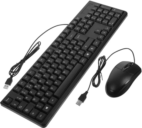 Veemoon Teclado y Ratón USB con Cable Teclas Francesas Combo para Oficina y Gaming Accesorio de Ordenador Estable y Duradero