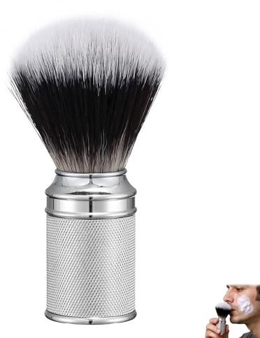 Silvertip Fibre Rasierpinsel Vegan Für Reise,Knurled Aluminium Griff, Rasierpinsel metall,Trocknet Schnell,Ideal Für Nassrasur,Pflegeleichtes Shave Tool Für Männer Bartpflege Und Reiseset (Verchromt)