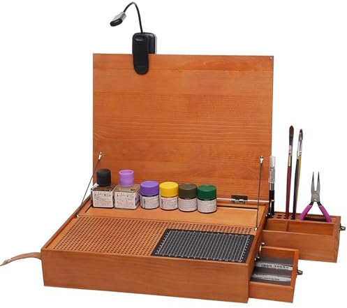 Vituord Estación De Trabajo para Modelismo, Banco De Trabajo Portátil para Construcción Y Ensamblaje De Modelos con Luz LED Y Cajón, Tapete De Corte De 3 Mm, Herramientas