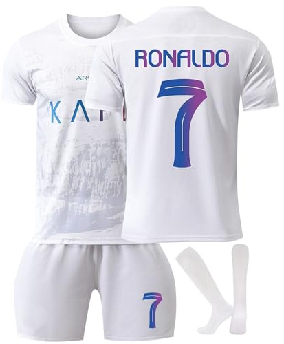 Generisch C7 Fußball Trikot Shorts Socken Set für Kinder/Erwachsener, Hause/Auswärts Nr.7 Fussball Trikot Trainingsanzug für Jungen Herren