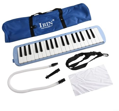 Oniissy Melodica mit 37 Tasten und Tragetasche und zwei Mundstücken für Musikstudenten und Anfänger, tragbares Keyboard-Instrument mit Ton (blau)