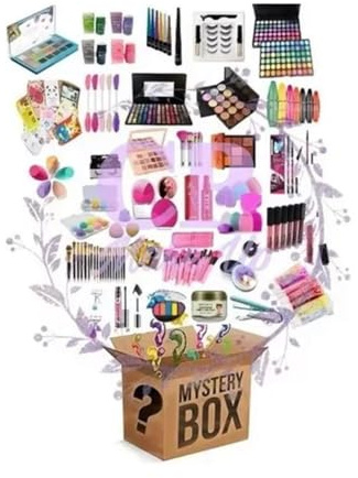 Luxury Makeup Box, Professional Beauty Kit may include various variety of Eyeshadow Palettes, Brushes, Lipsticks, False Lashes, Blending Sponges, Complete Cosmetics Collection