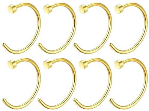 QZKJQDD 8 Stück Nasenpiercing Ring, Fake Piercing Ring, Nasenring Fakes, Septum Lippenpiercing Piercings Set, Nasen Nasenpircing, No Nadel Ohrring, Chirurgenstahl für Nostril, Brüste, Ohr Lippe (Gold)