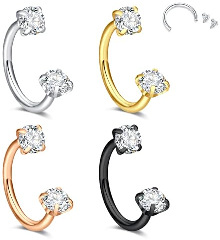 Crdifu 16G 8mm Septum Piercing Set Hufeisen Piercing Nase, 1,2mm Nasenpiercing Ring Innengewinde Nasenring Silber Gold Rosegold Schwarz, Helix Piercing Hufeisen Rook Tragus Ohrring Snug Edelstahl CZ
