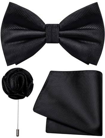 Ailisus Fliege Herren Vorgebundene Twill Fliege und Einstecktuch Ansteckblume Set für Hochzeit Smoking Business 3PCS