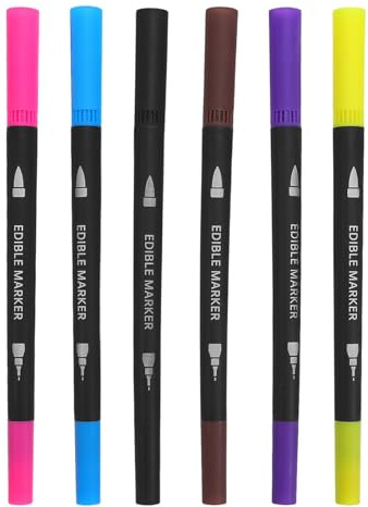 Veemoon 6 pennarelli coloranti alimentari: doppia faccia con punta fine da 0,4 mm e punta a pennello da 1-4 mm, penna commestibile di qualità alimentare per decorare, dipingere, disegnare, cuocere,