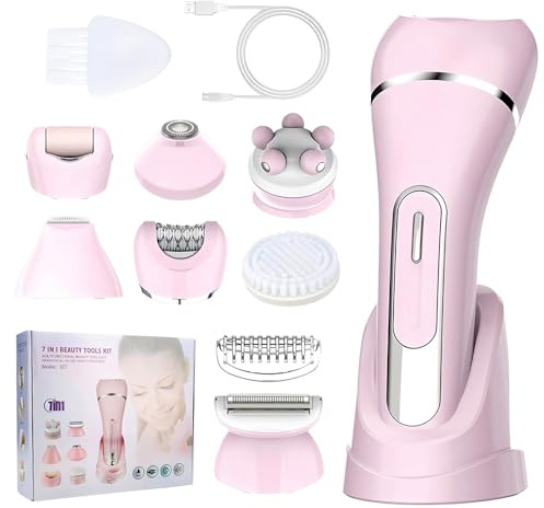 Mineup Afeitadora Mujer, 7 En 1 Afeitadora Electrica Mujer, Rasuradora Muje zona Intima, Recargable Rasuradora, Impermeable IPX7, Con Estación De Carga USB Para Cuerpo, Axilas, Bikini Y Cejas