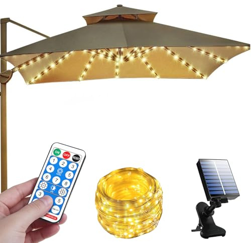 GAOUTO Guirlande lumineuse solaire pour parasol, 104 LEDs Éclairage solaire pour parasol avec télécommande 8 modes, guirlande lumineuse pour parapluie, éclairage de jardin étanche pour tentes de