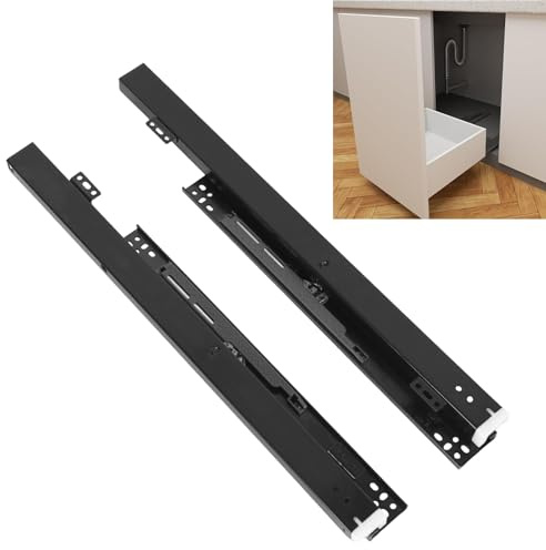 Rieles extensibles para montaje en el suelo, 1 par de guías para cajones inferiores, guías para cajones, extracción completa, cierre suave oculto, rieles telescópicos silenciosos (negro, 300 mm)